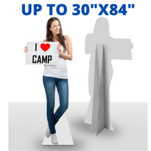 Life-size foam board cutout display with rear support - illustrative product example