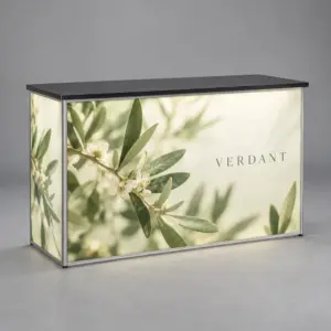 Custom Backlit Fabric Counters showing an example custom design