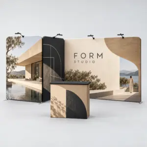 Custom 10x20 Modular Backwall Booth Kits showing an example custom design