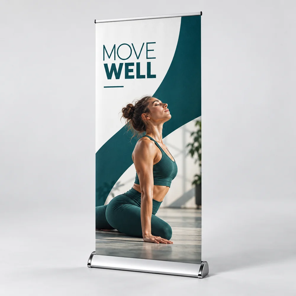Custom Double-Sided Retractable Banner Stands showing an example custom design