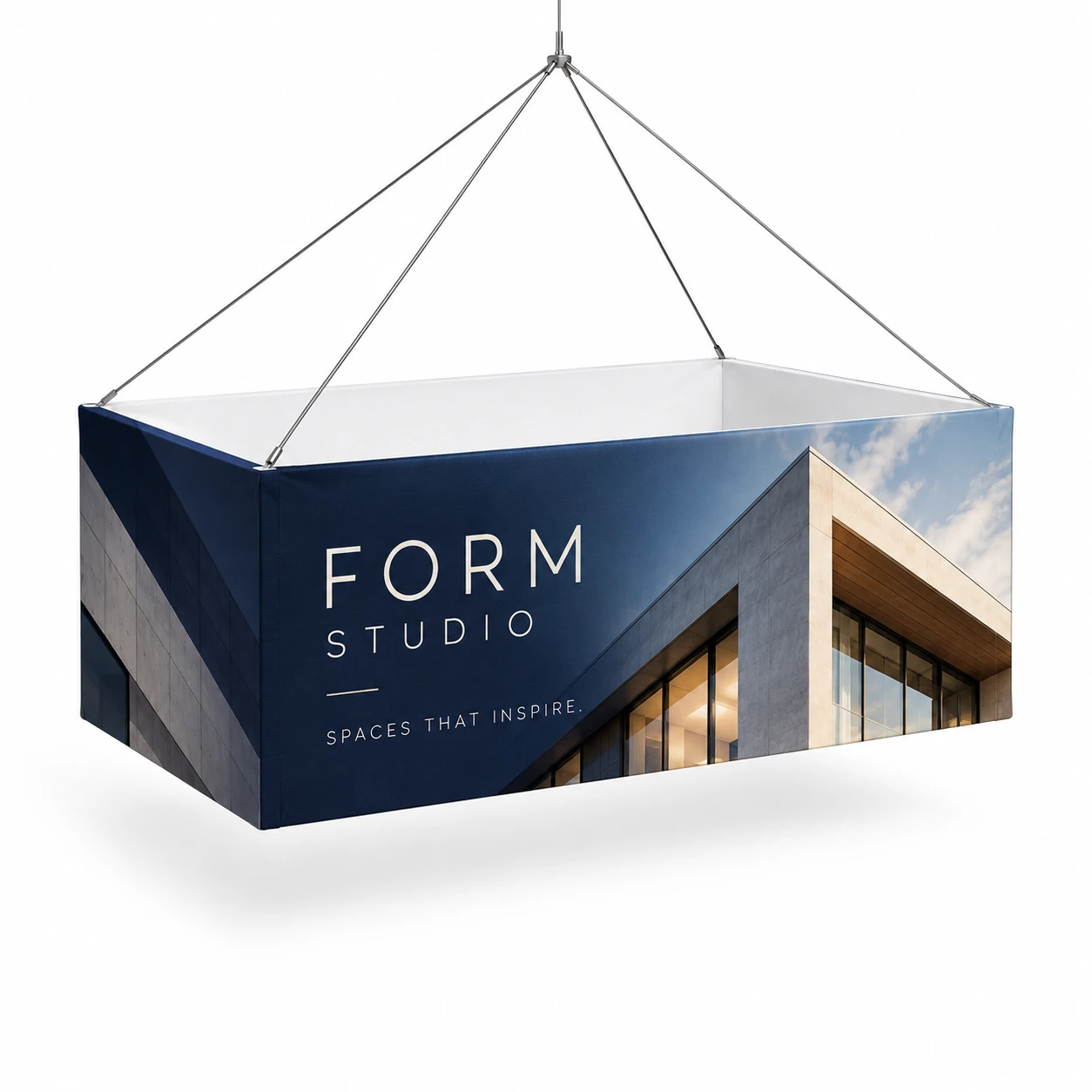 Custom Rectangular Hanging Fabric Signs with a sample custom printed design