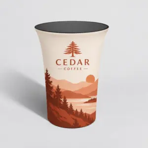 Custom Round Fabric Display Counters showing an example custom design
