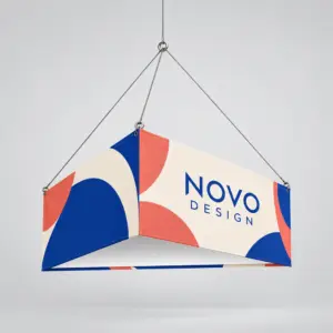 Custom Triangle Hanging Fabric Signs showing an example custom design