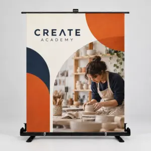 Custom Wide Retractable Fabric Displays showing an example custom design
