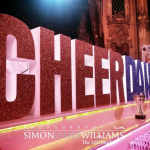 CHEER stage event lettering - real event reference photo